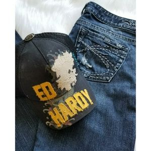 [Ed Hardy] Dragon, Skull Vintage Distress Trucker